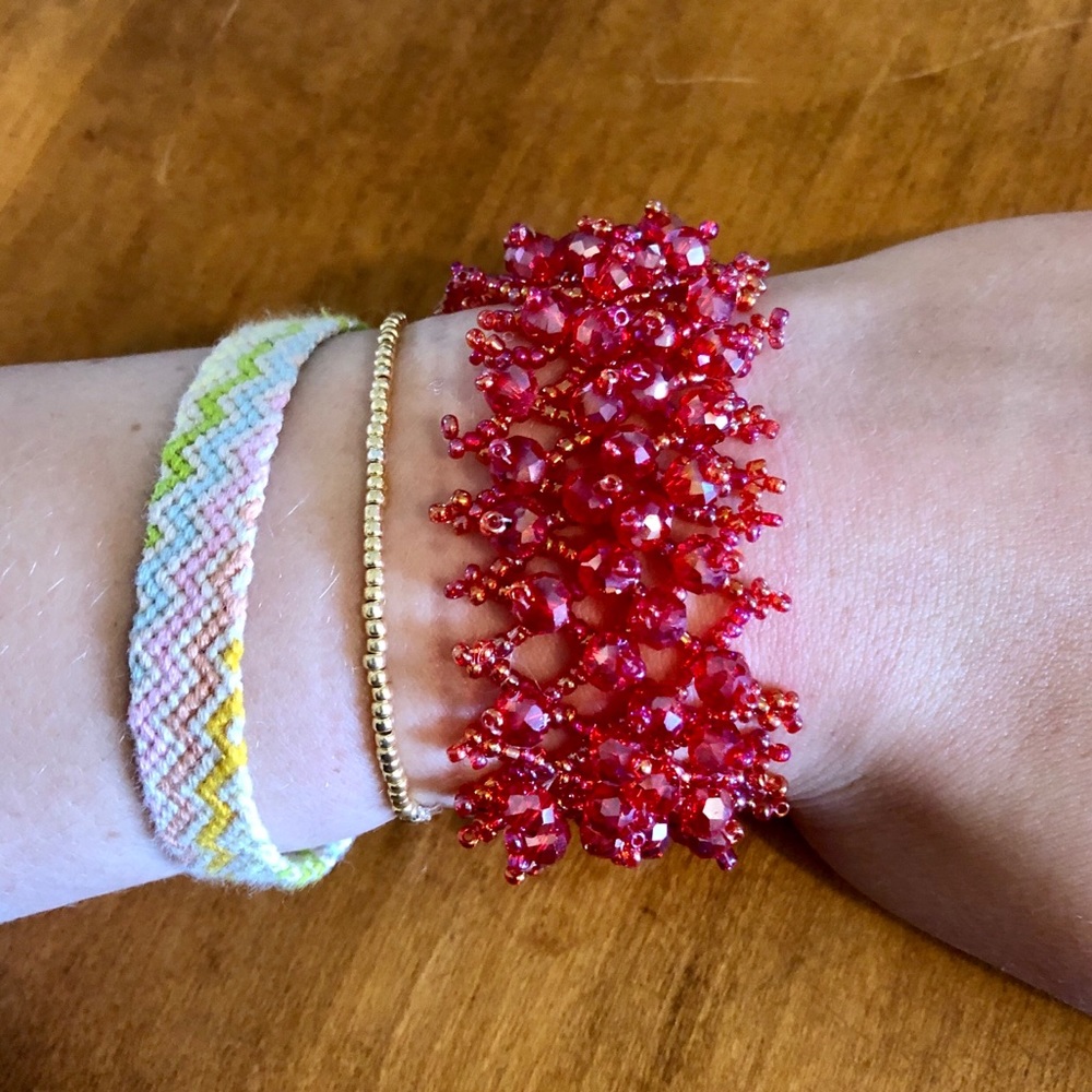 Red Handmade Beaded Bracelet OS